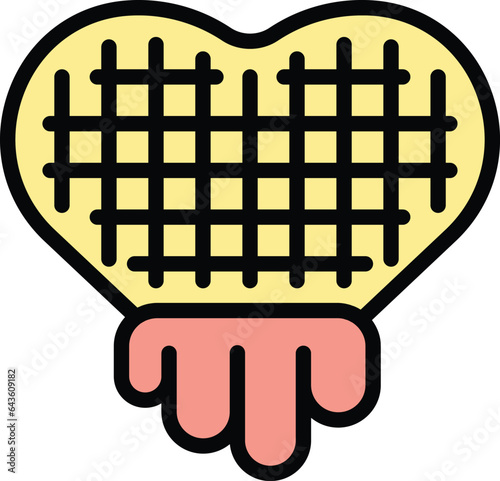 Heart waffle icon outline vector. Belgian wafer. Cake pastry color flat