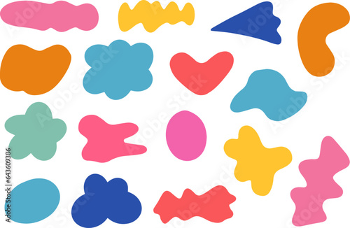 Abstract cloud and flower shapes sticker pack. Groovy funky flower, bubble. Doodle geometric decorative elements, funky groovy blobs and simple shapes for comic collage and scrapbooking. 