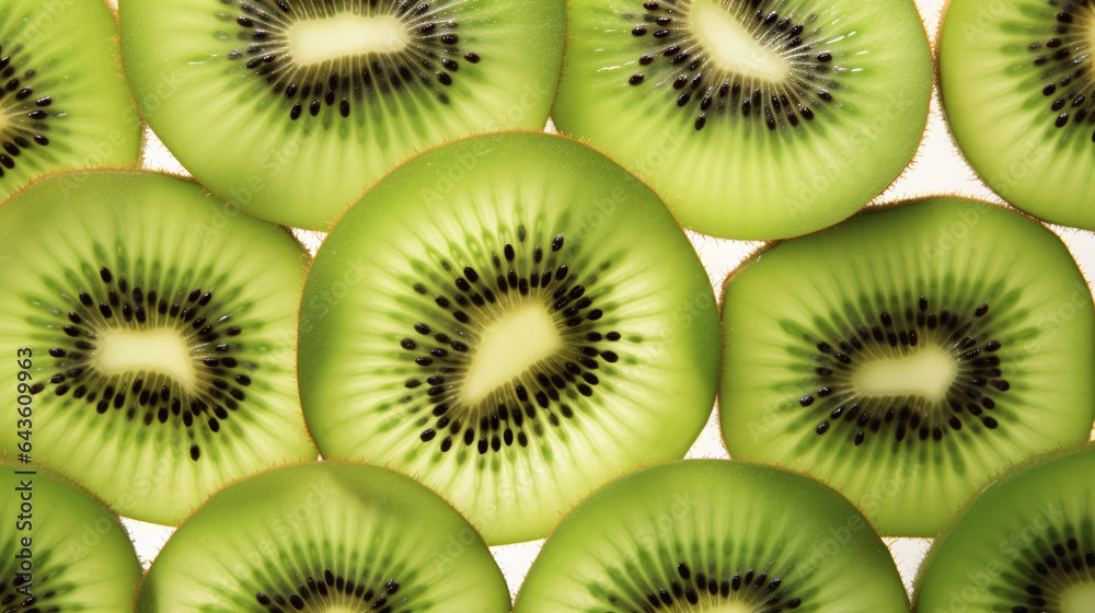 A tempting and vibrant green kiwi background, forming a backdrop of fruity and juicy delight. A tempting and vibrant green kiwi background, forming a backdrop of fruity and juicy delight.