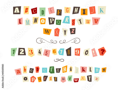 Anonymous clippings font color criminal alphabet letters cut from newspapers and magazines set