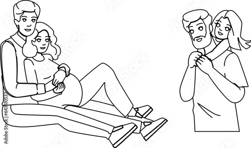 together parenting classes vector. school education, mother family, home young together parenting classes character. people black line illustration