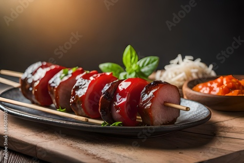 grilled meat and vegetables  sekh kebab generated by AI photo