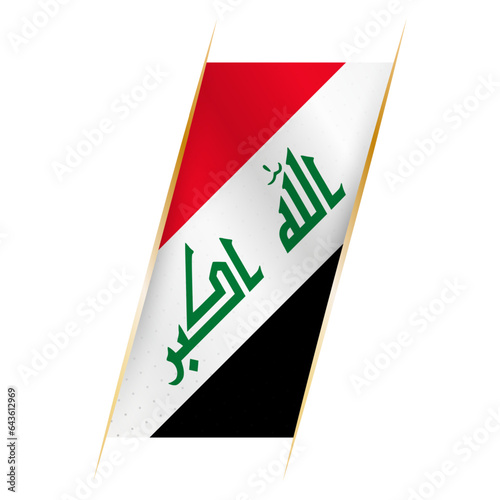 Iraq flag in the form of a banner with waving effect and shadow.