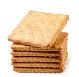 Cracker cookies lie in a stack close-up on a white background.