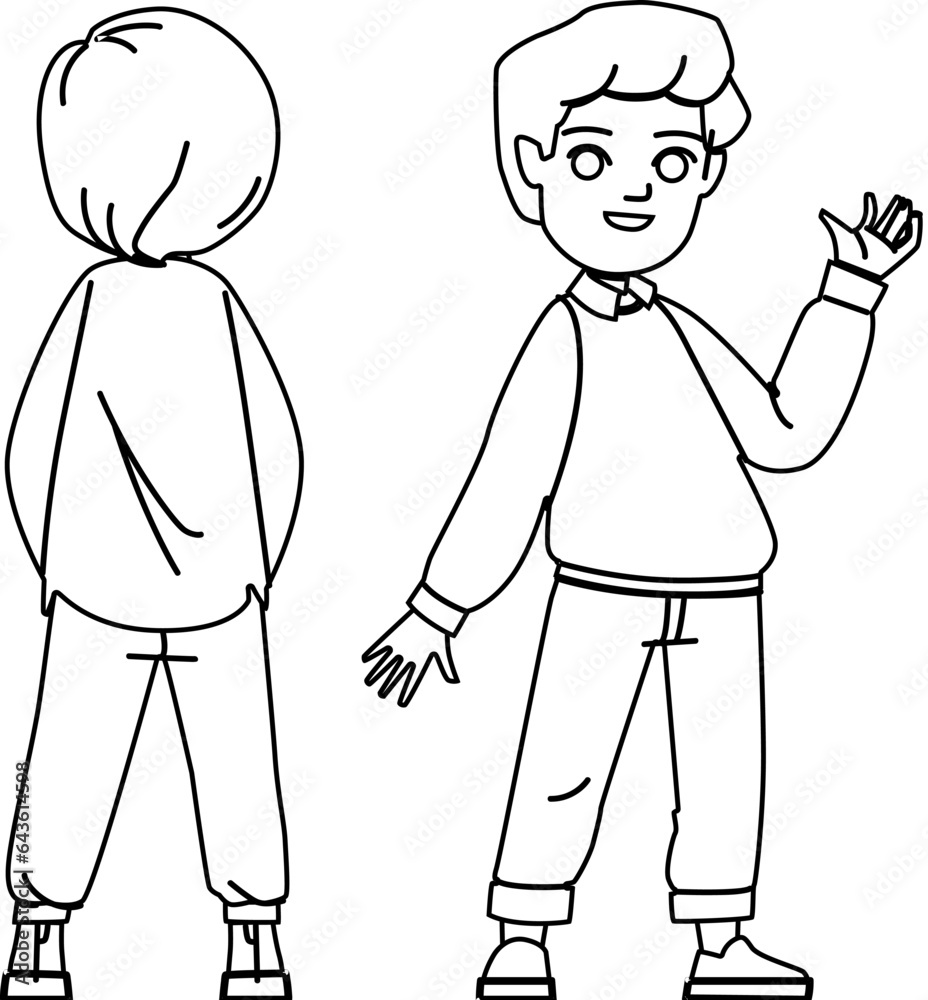 kid boy front back vector. child body, person human, side male, character face, school flat kid boy front back character. people black line illustration kid boy front back vector. child body, person human, side male, character face, school flat kid boy front back character. people black line illustration