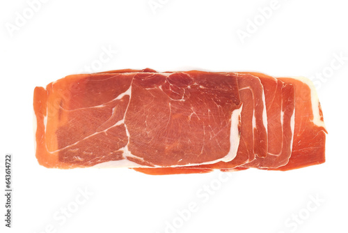 closeup on a piece of spanish serrano ham