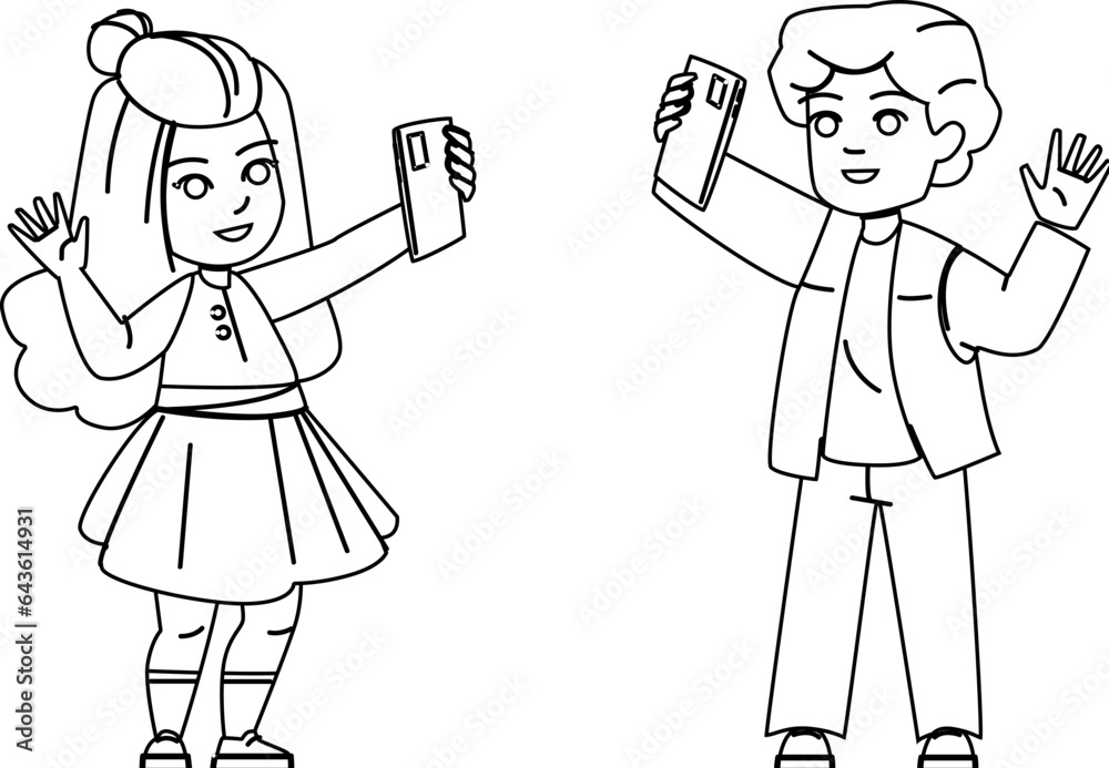 kid communication phone vector. child boy, play tele, person children, mobile tablet, internet technology kid communication phone character. people black line illustration kid communication phone vector. child boy, play tele, person children, mobile tablet, internet technology kid communication phone character. people black line illustration