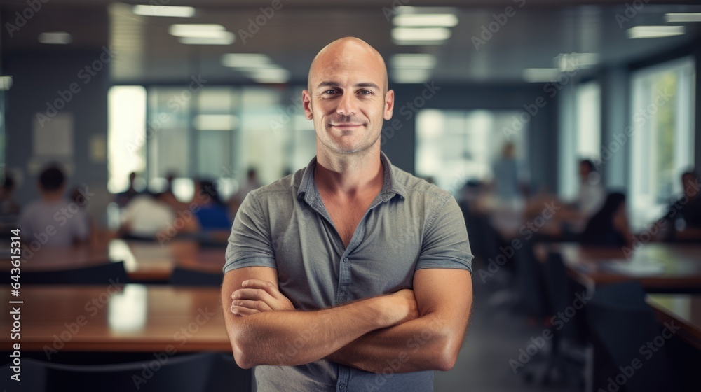 leader businessman in a boardroom with blurred officers background in office, Successful business team concept, Generative AI leader businessman in a boardroom with blurred officers background in office, Successful business team concept, Generative AI