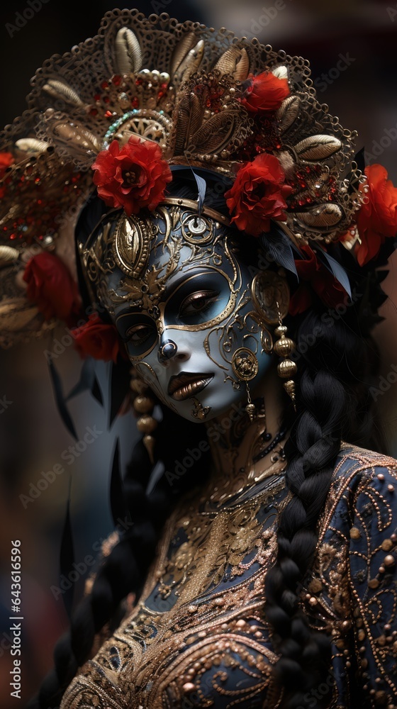 A very pretty girl with skull makeup for the day of all the dead. Mexican national holiday. AI image for screensaver on smartphone A very pretty girl with skull makeup for the day of all the dead. Mexican national holiday. AI image for screensaver on smartphone