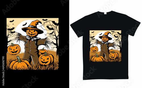 Halloween T-shirt design costume template. Happy halloween scary trendy vector t-shirt design. Halloween vector clothing apparel t-shirt design