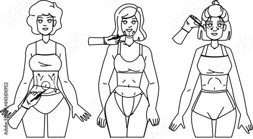 face belly surgery vector. mother kid, parent daughter, child home, family education, school learning face belly surgery character. people black line illustration