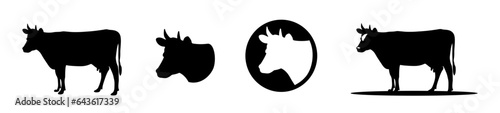 Cow silhouette icon vector set