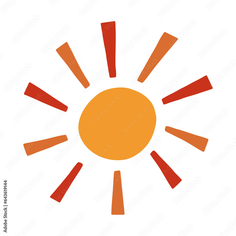 Cute hand drawn sun clipart. Funny and trippy sunrise icon with shine ray in the retro style of 60s, 70s. Sign of hot weather, sunlight, sunset. Trendy vector doodle isolated on white background Cute hand drawn sun clipart. Funny and trippy sunrise icon with shine ray in the retro style of 60s, 70s. Sign of hot weather, sunlight, sunset. Trendy vector doodle isolated on white background
