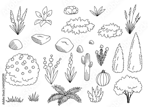 Grass flower set graphic black white isolated sketch illustration vector