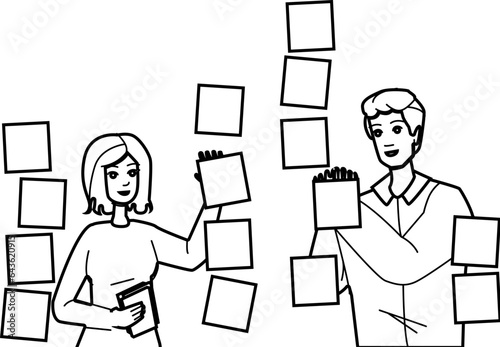 agile kanban scrum vector. business board, process work, office project, method software, development methodology agile kanban scrum character. people black line illustration