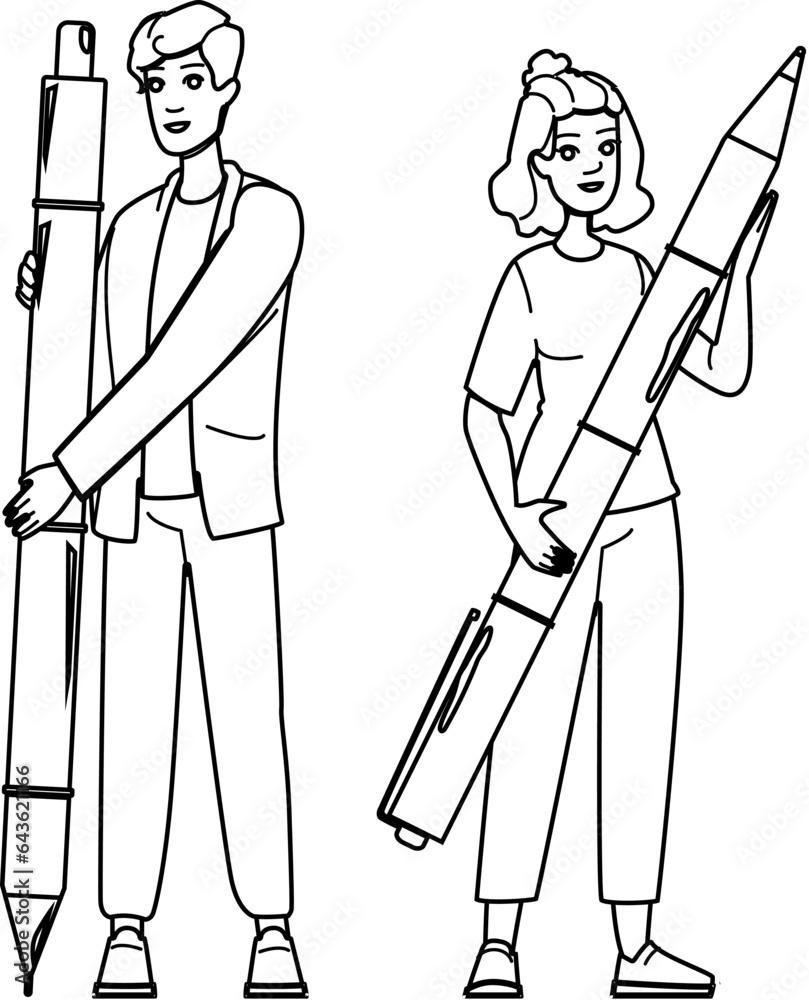 Fototapeta premium ink author pen vector. writer vintage, signature write, art feather ink author pen character. people black line illustration