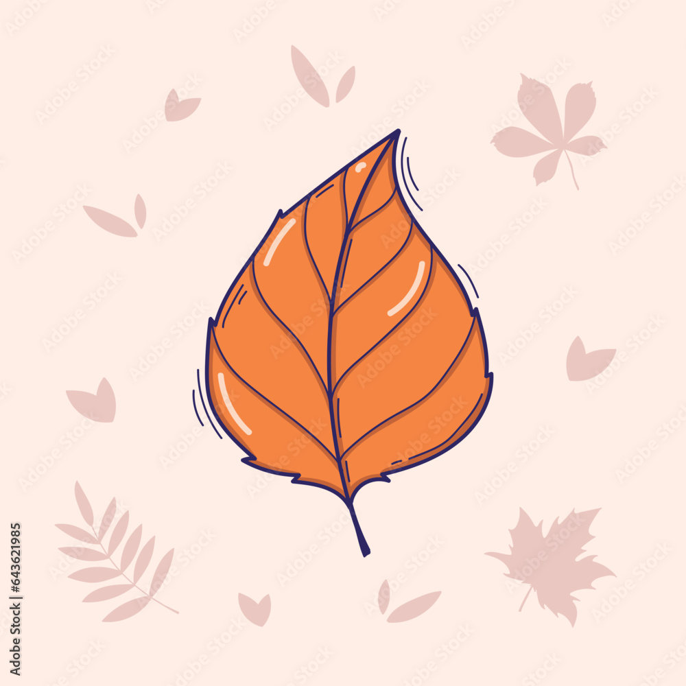 Vector illustration of birch leaf in doodle style isolated on a light background with autumn leaves Vector illustration of birch leaf in doodle style isolated on a light background with autumn leaves