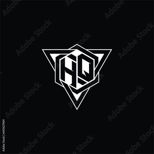 HQ Letter Logo monogram hexagon shape with triangle geometric outline sharp modern design