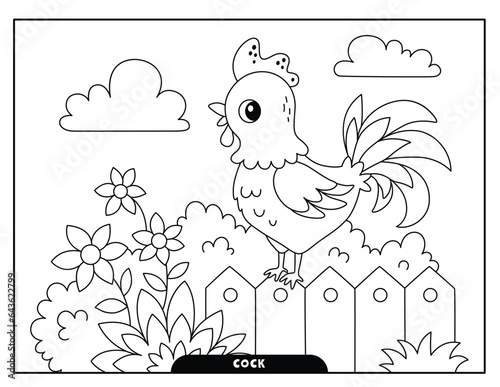Cock coloring pages for kids