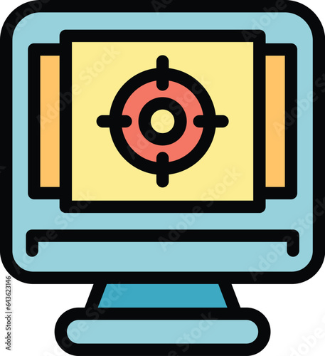 Monitor target icon outline vector. Plotter device. Format offset color flat