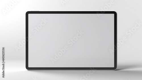 Modern black tablet computer with blank horizontal screen isolated on white background. Generative AI