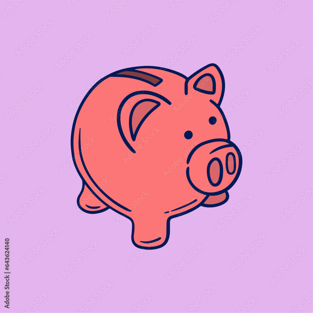 Fototapeta premium Piggy bank icon element in modern flat line style. Hand drawn vector illustration of savings, money, payment, financial, coin, virtual bank cartoon design. Simple badge, emblem, logo, decoration. Pro 