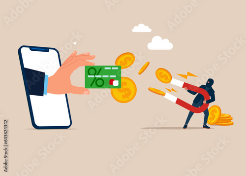 Stealing money from credit card. Flat vector illustration