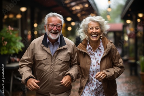 Vieux couple de retraités étant actifs à l'extérieur et heureux