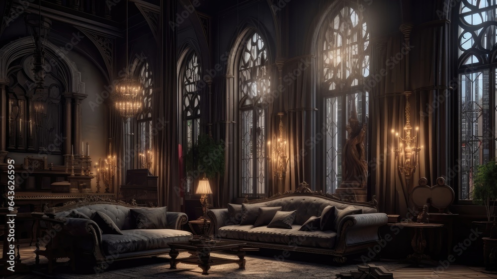 Classic Gothic Living Room. Opulent Elegance in Astonishing Detail