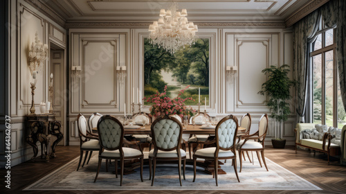 Foto A classical Interior of a hotel dinning room table,