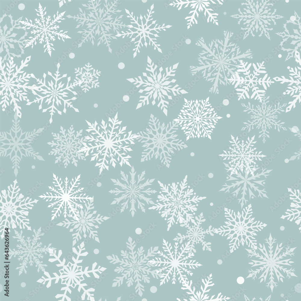 Christmas seamless pattern of beautiful complex snowflakes in gray and white colors. Winter background with falling snow Christmas seamless pattern of beautiful complex snowflakes in gray and white colors. Winter background with falling snow