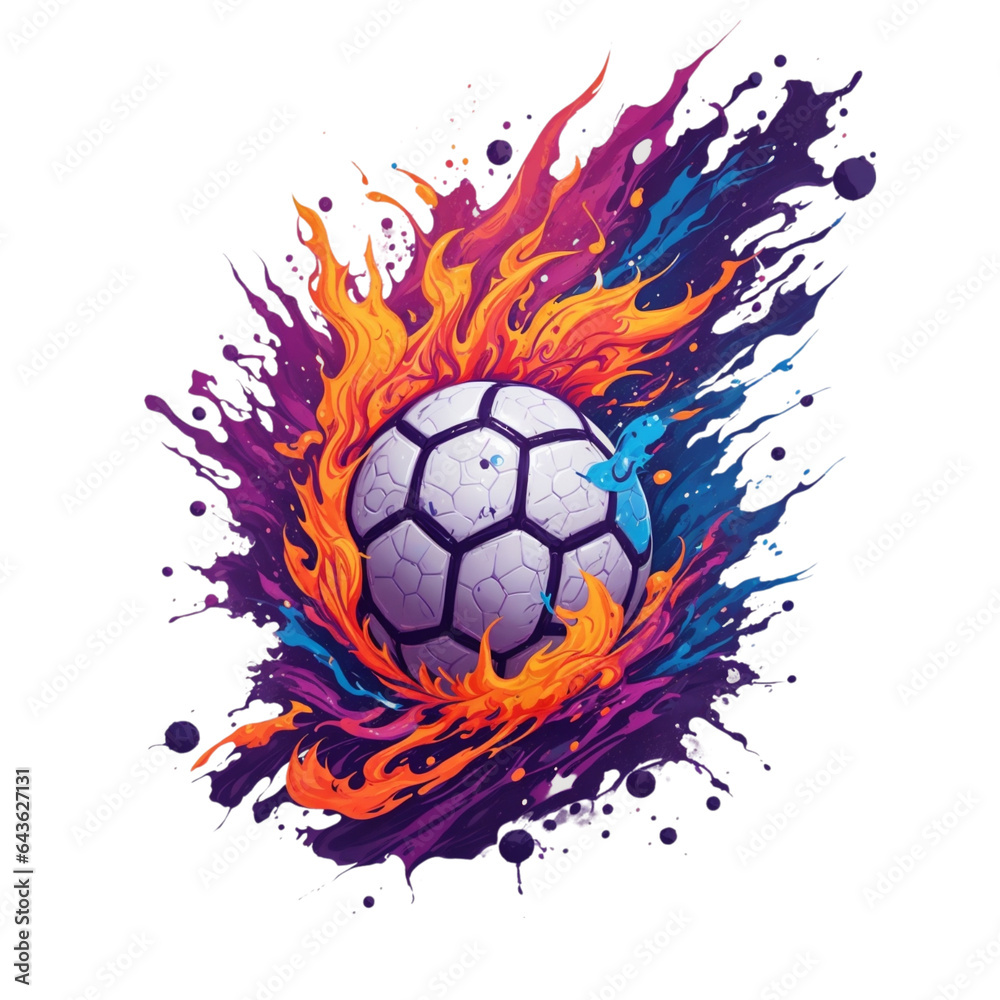 soccer ball graphic on paint splash background isolated on white background