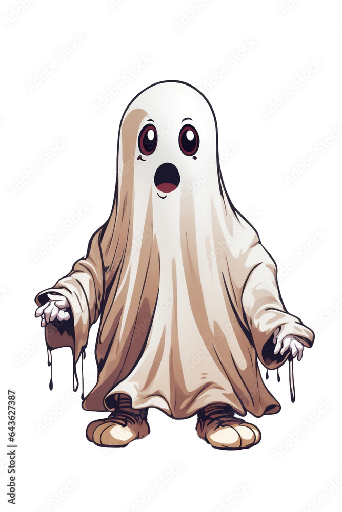 white ghost on a light background kawaii graphics for halloween