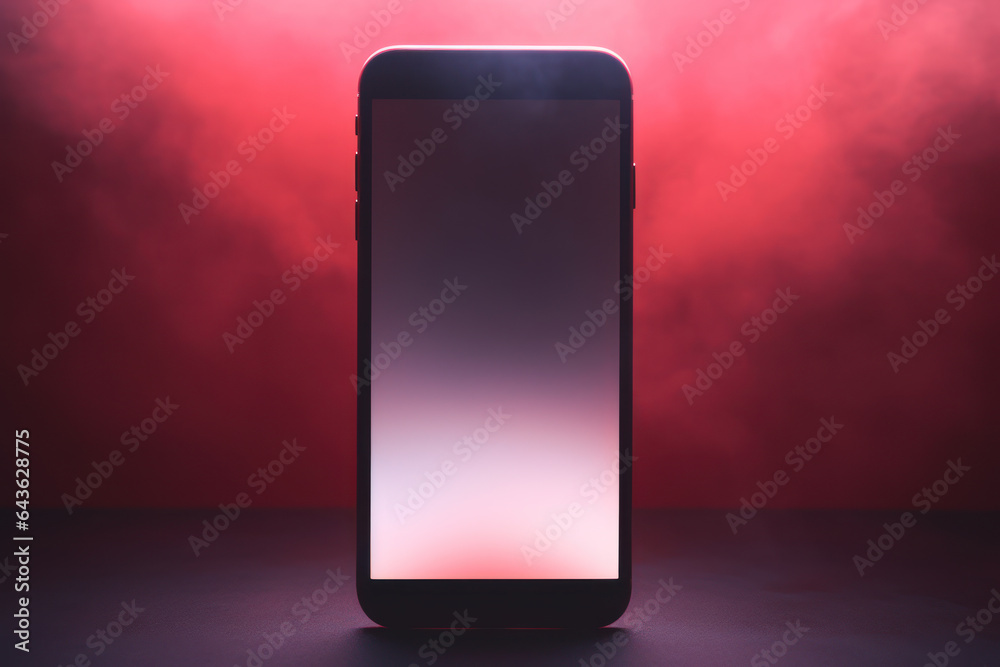 Smart Cellphone with Red Background, Futuristic, Generative AI