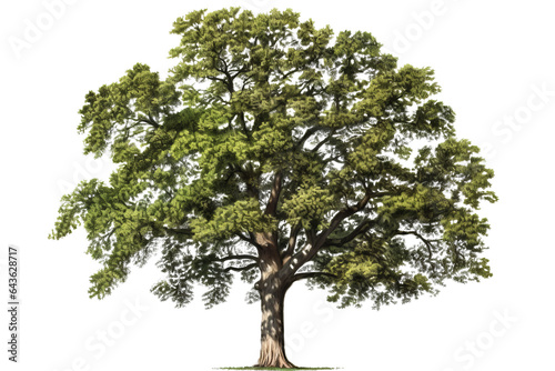 American elm tree PNG with green leaves and brown trunk isolated on transparent Background - high quality image of a deciduous tree with green leaves and brown bark photo