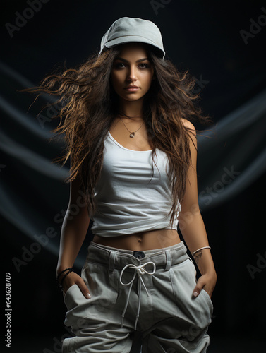 Fashionable woman in hip-hop style