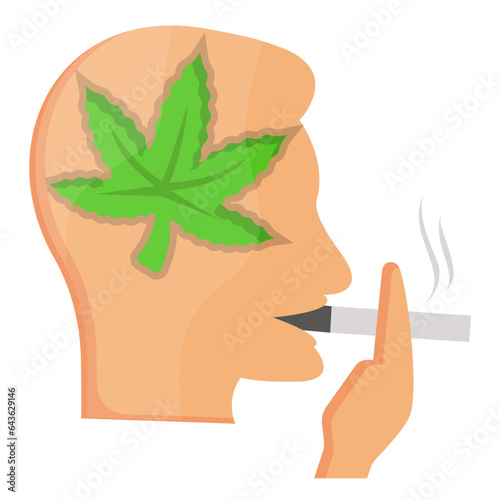 Hash affected Person concept, psychonautics or flower child face side view vector color icon design, Cannabis and marijuana symbol, thca and cbdasign, recreational herbal drug stock illustration