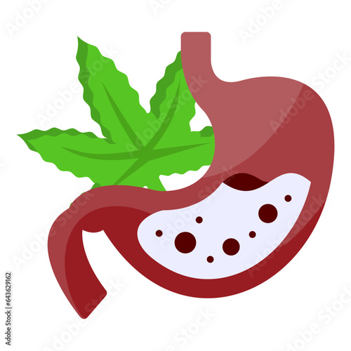 cannabinoids inhibit gastric acid secretion concept, reducing abdominal pain using Hemp vector color icon design, Cannabis and marijuana symbol, thca and cbda sign, recreational herbal drug stock