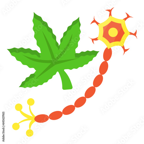 interrupts free radical chain reactions concept, cannabidiolic acid vector color icon design, Cannabis and marijuana symbol, thca and cbdasign, recreational herbal drug stock illustration