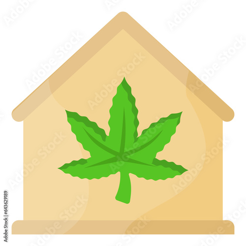 Hemp Storage Building or Room concept, weed house vector color icon design, Cannabis and marijuana symbol, thca and cbdasign, recreational herbal drug stock illustration