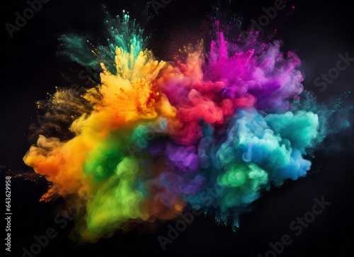 colorful powder explosion isolated on black background
