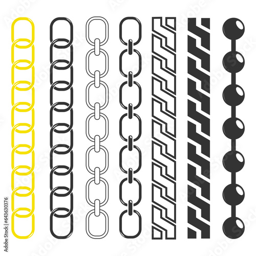 Vector illustration of a set of chains. Chains of different configurations on a white background