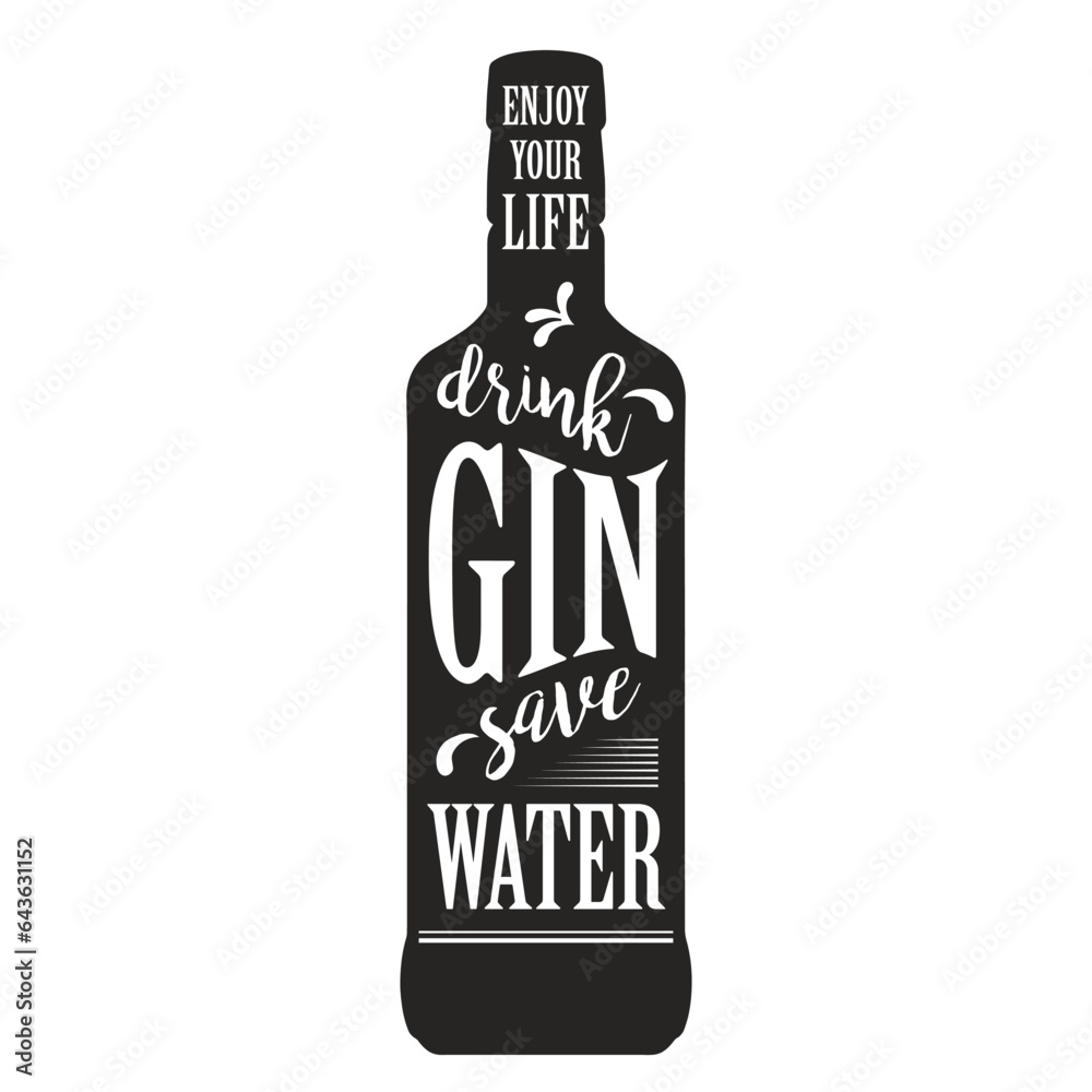 Gin bottle silhouette monochrome label Gin bottle silhouette monochrome label