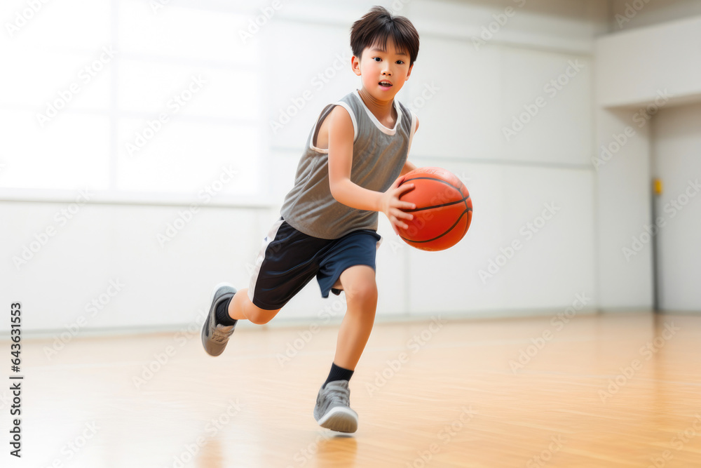 Young Athlete Practicing Basketball Indoors