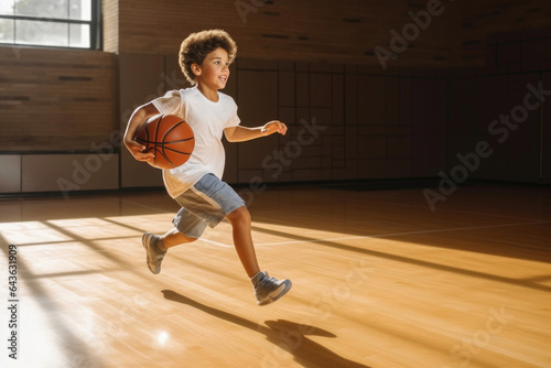 Indoor Basketball Game with a Young Boy