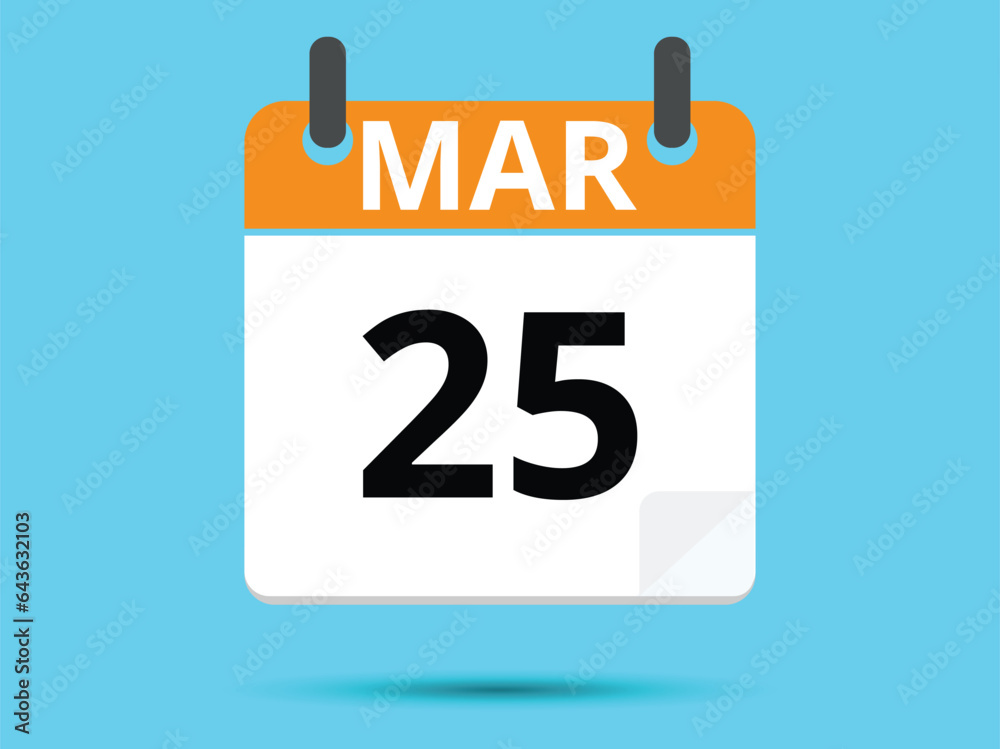 Fototapeta premium 25 March. Flat icon calendar isolated on blue background. Vector illustration.
