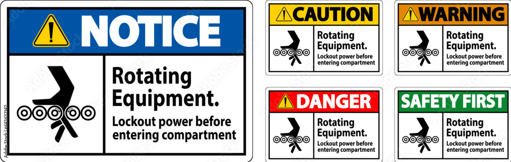 Warning Sign, Rotating Equipment, Lockout Power Before Entering Compartment