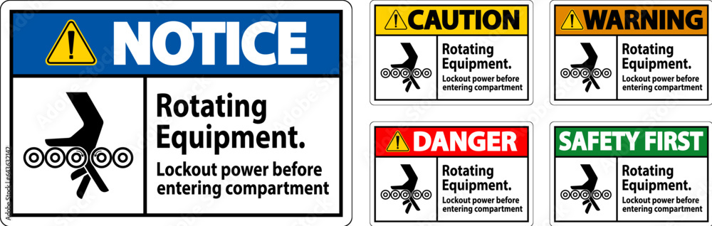 Warning Sign, Rotating Equipment, Lockout Power Before Entering Compartment Warning Sign, Rotating Equipment, Lockout Power Before Entering Compartment