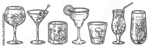 Alcoholic drinks monochrome stickers set