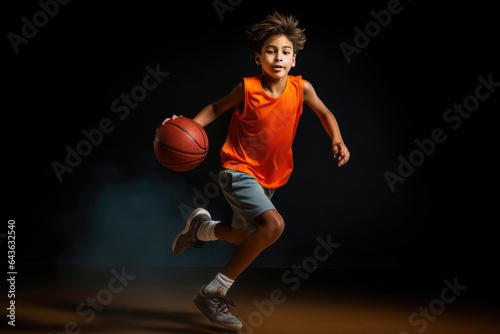 Active Boy Enjoying Indoor Basketball